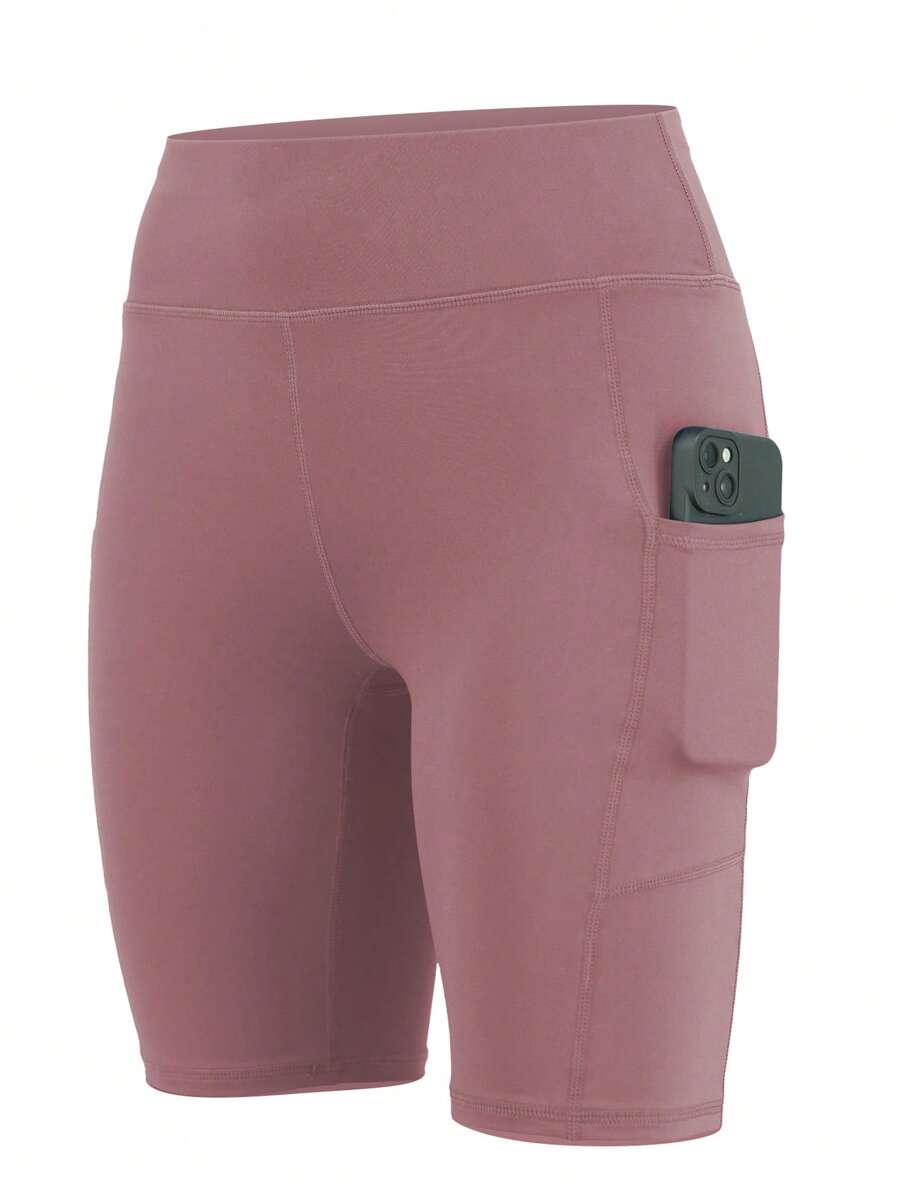 1 szt. Plus Size Damskie Wysokie Obcisłe Spodenki Do Jogi, Wyszczuplające, Z Kieszeniami, Fitness Bieganie Skrócone Legginsy