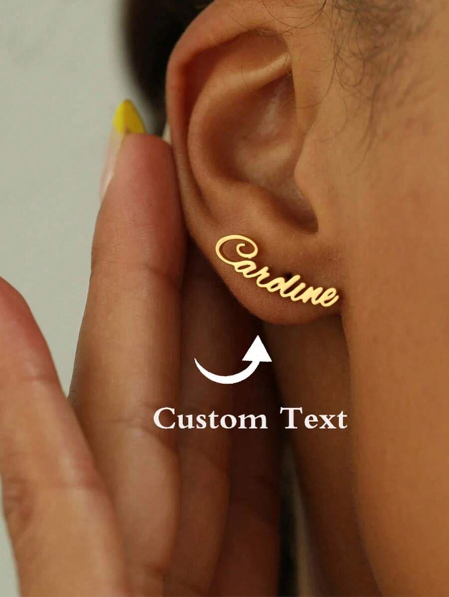 1 对 2 件金色不锈钢 DIY 字母/文字耳钉耳环，创意优雅英文首字母耳环