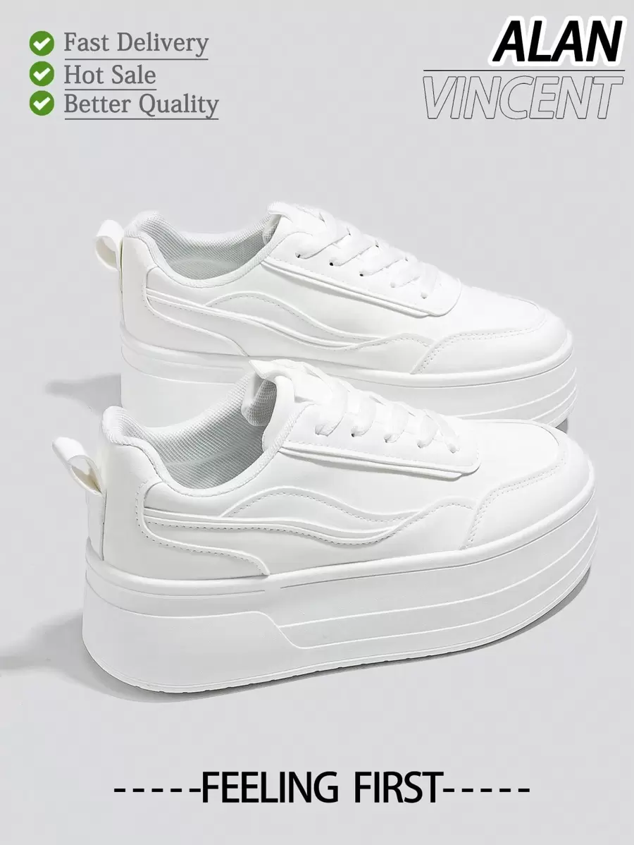 Alan Vincent 【免费退换货】【快速发货】【厚底增高系列】新款女士运动鞋，白色鞋，女士厚底鞋，增高6厘米，轻便舒适，新款休闲鞋，百搭裤装，适合派对等场合，可爱时尚