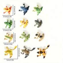 12件套迷你青蛙玩具套装，逼真青蛙摆件装饰，仿真雨林青蛙草坪装饰玩具，水族箱装饰品，万圣节装饰品，节日礼物 - 彩色 - 查看 11