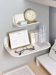 1pc Foldable Wall Mounted Storage Rack, Bathroom Shower Shelf Hanging Organizer - White - View 2