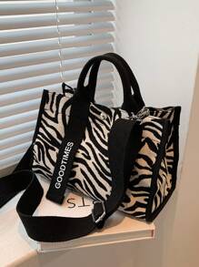 Fashion Patchwork Casual Tote Bag, Large Capacity - Black and White - View 1