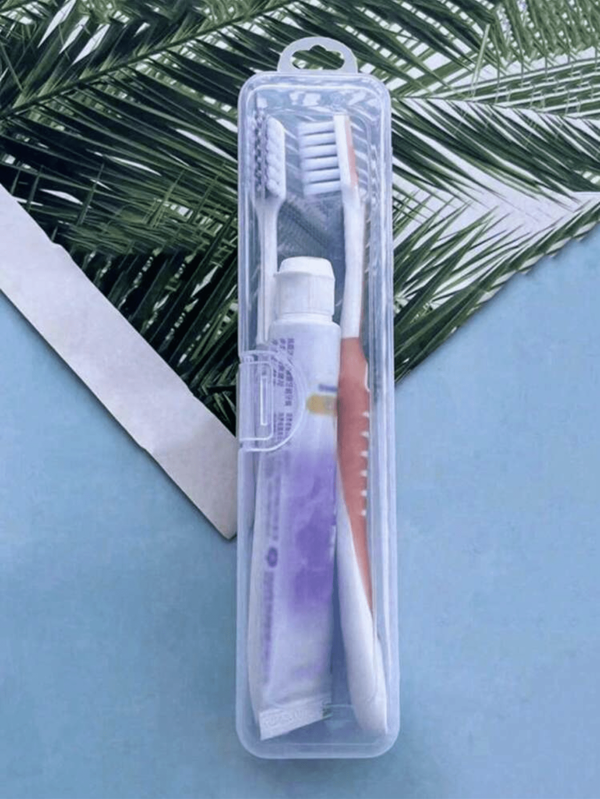 1 caixa transparente portátil para guardar escovas de dentes, porta-pó, estojo para maquiagem e lápis de sobrancelha, caixa moderna de plástico para guardar escovas de dentes de viagem, conjunto transparente para escovas de dentes e pastas de dentes. Volta às aulas