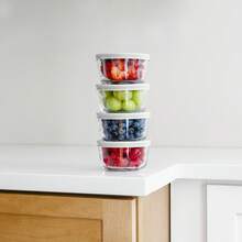 8 Piece Glass Food Containers With Lids, (4 Containers & 4 Lids), White Lids