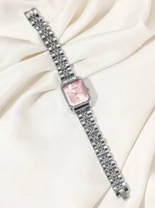 CARYINO 1pc CARYINO Women's Classic Square Stainless Steel Quartz Watch With Zirconia Inlay, Elegant And Versatile For Daily, Business, And Party Wear