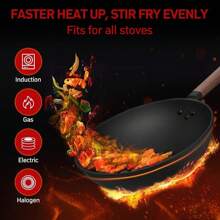 33cm/5.6L Non Stick Wok With Lid Carbon Steel Frying Pan No Chemical Coated And Large Capacity For Cook Asian Dishes For 4-6 People, Ideal For Induction, Gas, All Hobs - default - View 4