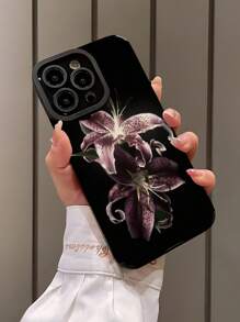 1pc Vintage Lily Floral Vertical Stripe Faux Leather Protective Phone Case Compatible With Apple & Models Waterproof Shockproof Anti-Fall Scratch Resistant - Multicolor - View 3