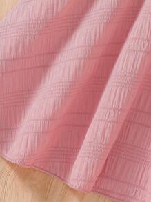 2pcs/Set Young Girl' Fashion Ruffle Collar Puff Sleeve Dress + Matching Minimalist Handbag