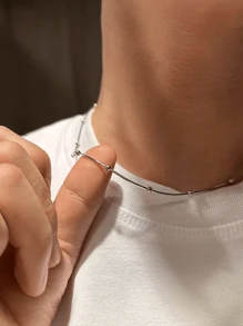 A Piece Of Attractive Stainless Steel Bead-Decorated Snake Chain Men's Necklace For Daily & Street Style