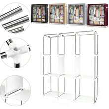 LARGE FABRIC CANVAS WARDROBE WITH HANGING RAIL SHELVING CLOTHES STORAGE CUPBOARD - Black - View 4