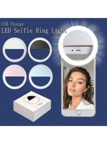 1 Pieza Luz de Anillo Selfie LED Portátil Blanco/Rosa/Azul/Negro, Lámpara de Maquillaje con Espejo, con Carga USB, 3 Modos de Iluminación, Iluminación Portátil, Luz Halo de Belleza para Foto, Adecuado para Transmisión en Vivo, Iluminación de Videollamadas, Fotografía y Video, Regalo Encantador, Recorte de Uñas, Extensión de Pestañas, Tatuaje y Cuidado de la Piel, Control con Botón Táctil, Decoración de Habitaciones, Iluminación para Acampada al Aire Libre