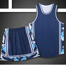 2pcs Personalized Tween Boys Basketball Jersey- Customized Team Name,Number And Photo Print Tank Top+Shorts Breathable Sweat-Absorbing Outdoor Activities Sports Set