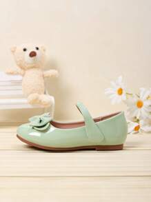 Girls Silver Bow Decor Cute Princess Flat Shoes, Casual Low Vamp Shoes For Older Kids, Spring/Summer, Student/Dance Performance - Mint Green - View 5