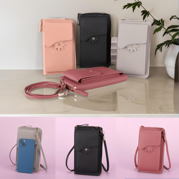 1 pieza Bolso bandolera de teléfono de color liso, diseño minimalista y moderno, estilo coreano de moda, gran capacidad, billetera larga con cremallera de alta gama para mujer