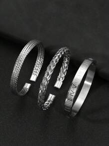 3pcs/Set Stylish Bully Stainless Steel Roman Word Twist Weave Crosshatch Decoration 's Bracelet Set Suitable For Everyday Matching Use Festive Jewellery