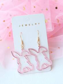 1 Pair Acrylic Rabbit Ear Earrings, Hollow Mirrored Pink With Cute Rabbit Tail, Suitable For Women, Easter Holiday Gift Jewelry