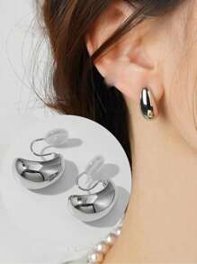 1 對女士銀色夾式耳環,時尚高端設計簡約風格蚊香盤無耳孔,時尚歐美風格生日禮物 - 銀色 - 查看 8