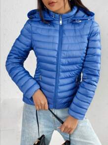 Giacca invernale semplice da donna con zip frontale, tasca, maniche lunghe, tinta unita