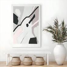 1 Pc Framed Abstract Graphic, Black White Grey Pink, Minimalism Wall Art Textured Canvas Poster Painting Wall Decor For Bedroom Living Room, Ready To Hang