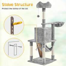 Cat Tree Tower Kitten Condo Scratching Post With Hammock Tunnel 54″/34″