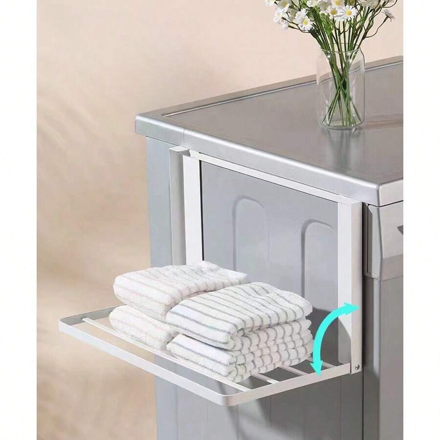1 pieza Estilo japonés Estante de almacenamiento lateral plegable para lavadora con Adsorción magnética, no requiere instalación