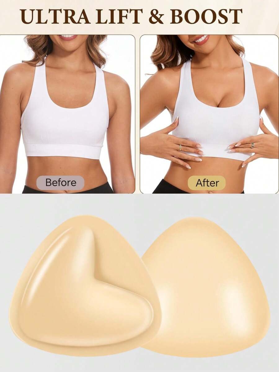 Adhesive Bra Inserts, Double Sided Adhesive Push Up Inserts, Reusable Bra Pad Inserts For Bikini Bras - 3/1 Pack
