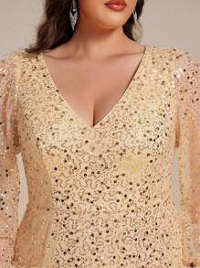 EVERPRETTY 女士奢华惊艳V领金色灯笼袖正式金色晚礼服 - 金色 - 查看 6