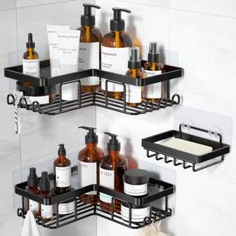 Shower Caddy, 3-Pack Shower Organizer With Soap Holder, Corner Shower Caddy With 8 Hooks, Wall Mounted Shower Shelf For Bathroom, Kitchen, Countertop Home Bathroom Decor Bathroom Organizer Summer Back To School