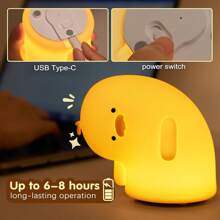 1pc Tilted Duck LED Night Light, Soft Cute Pumpkin Light For Halloween, Children's Silicone Duck Lamp, Dimmable Touch Lamp For Girls Bedroom, Nursery, Breastfeeding, Kindergarten Decor