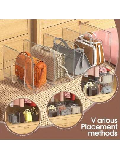 Giá để đồ bằng Acrylic trong suốt 4 tầng - Lý tưởng để đựng túi xách, ví, tài liệu và sách - Dễ dàng lắp đặt tủ quần áo có móc treo tiện dụng, chống thấm nước, thiết kế hiện đại, có ngăn để đồ dưới gầm giường