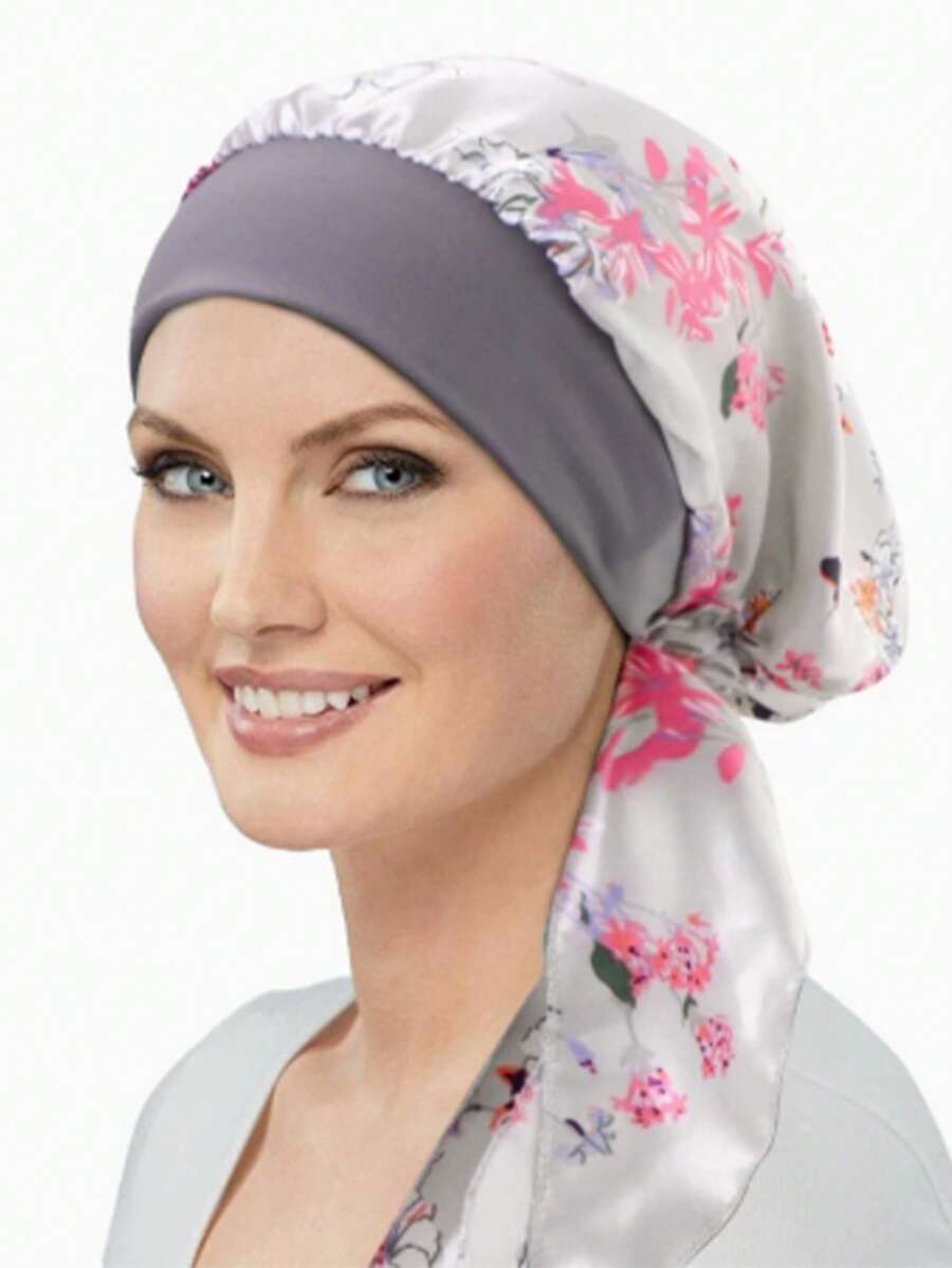 1pc Long Tail Ribbon Headband, Stretchy Wide-Brimmed Satin Wrap Turban Hat, Pirate Cap - Multicolor - View 1