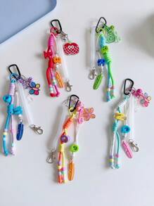 1pc Multicolor Hangable Accessory - Butterfly Apple Heart Flower Dopamine Decor Acrylic Beaded Letter Braided Rope Carabiner Keychain Bag Charm Y2K Summer - Multicolor - View 2