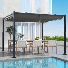 Lifezeal 10' X 10' Outdoor Pergola With Retractable Canopy Heavy-Duty Metal Columns - Gray and Black - View 2