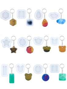 1pc/12pcs Multiple Geometric Pendant Silicone Molds With Hanging Holes, Jewelry UV Resin Molds, Epoxy Resin Necklace Keychain Molds - White - View 6