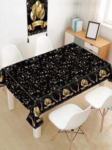 1pc 130*220cm Black Gold Balloons Style Birthday Disposable Tablecloth, Happy Birthday Party Decorative Plastic Table Cover Table Runner, Birthday Party Dining Room Kitchen Table Decor, Home Decor, Birthday Party Decorations Supplies, Birthday Decor, Happy Birthday Waterproof Black Gold PE Table Cloth Table Cover Table Runner, Party Favors, Birthday Party Table Decorations Table Ornaments