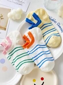 5 Pairs Women's Colorful Striped Non-Slip Breathable Boat Socks, Comfortable For Spring/Summer - Multicolor - View 7