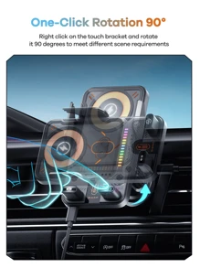 Newest Phone Holder For Car, With Wireless Charger, Music Light Effect, One-Click Open/Close And Rotation 90°, Seismic And Anti-Slip Silicon, Wireless Charging Stand, Gift For Driver, Workout, Travel