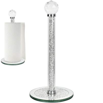 Paper Towel Stand Square Base Sparkly Crystal Crushed Diamonds Golden Kitchen Table Bathroom Luxury Decor