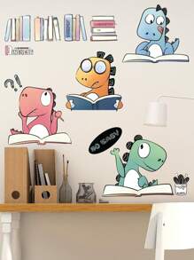 1pc Wall Sticker For Study Room, Bedroom, Early Learning Center - Dinosaur Reading Book Cartoon Decal, Suitable For Kindergarten Classroom Decor, Waterproof & Self-Adhesive Home Decor Wall Decor Bathroom Decor Bedroom Decor Room Decoration Stuff Living Room Decor House Decor Home Decor Living Room Wall Art Wall Paper Stickers Personalised Stickers