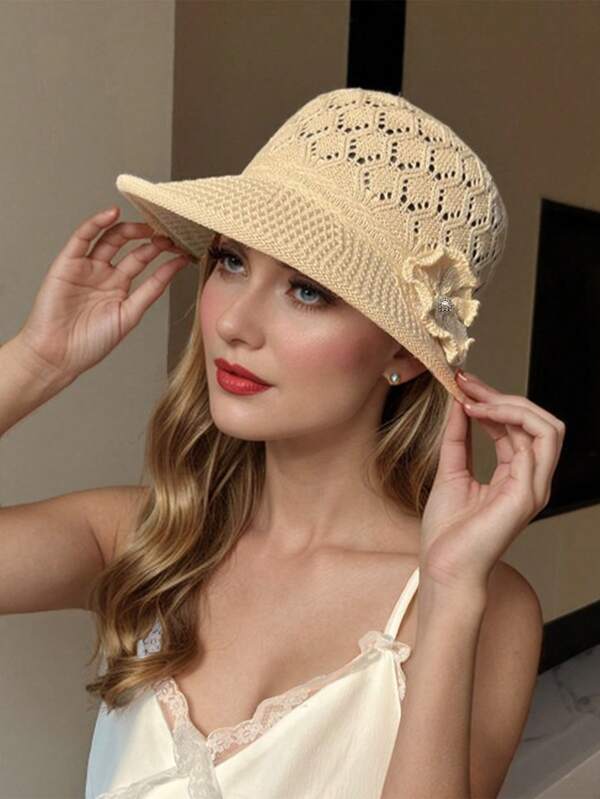 Chapeau seau floral pour femmes, printemps/été, chapeau de soleil aéré et ajouré, protection UV pour l'extérieur