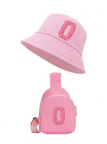 2 件字母儿童渔夫帽，时尚简约遮阳帽，配有单肩斜挎包，适合男孩和女孩日常外出。 - 粉紅色 - 查看 22