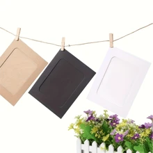 21 Pack Kraft Paper Photo Frames - 4x6 Inch Multi-Hanging Display, 21 Pack Contains 10 Photo Frames, 10 Clips And 1 Rope, Lightweight DIY Collage Kit For Wall Decoration - Boho Party Backdrop, Gallery Wall Starter, Classroom Display, Wedding Photo Hanging Hangers, Friendly Photo Booth Decor!