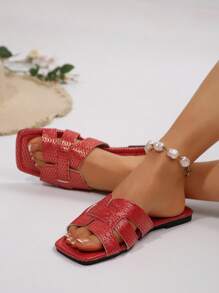 Women's Summer New Fashion Honeycomb Open Toe Flat Sandals - Red - View 7
