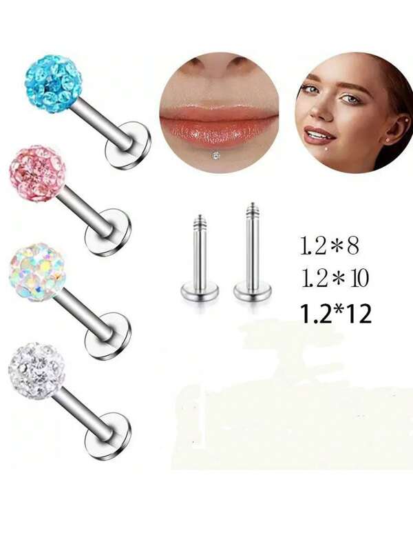 5-Pcs Chakra Ball Lip Studs Body Piercing Rings, Soft Clay Material Lip, Ear, Nose Rings Set 1.2*3mm, 8mm/10mm/12mm, Multi-Color Lip Stud Kit