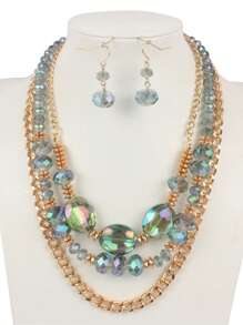 New Fashion Simple Crystal Multi-Layer Necklace With Matching Stylish Earrings Set - Layered Necklace - View 4