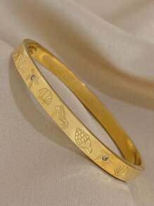 1 pieza Brazalete geométrico de circonita para mujeres, brazalete de acero inoxidable apilable, joyería diaria y de fiesta, regalo para el Día de la Madre