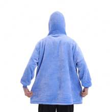 Sheonly Sherpa Flannel Oversized Lazy Hoodie, Comfortable Couple Home Clothes - Baby Blue - View 3
