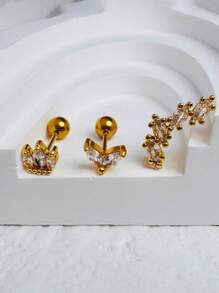 3 Stücke Knorpelohrringe für Frauen, Edelstahl CZ Ohrstecker für Helix, Tragus, Daith Piercings mit kubischem Zirkonia
