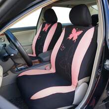Butterfly Cloth Breathable Universal Car Seat Cover Full Set For 5 Seat Front Rear Cover Fit For Cars Trucks SUVs Washable - Hồng - Xem 6