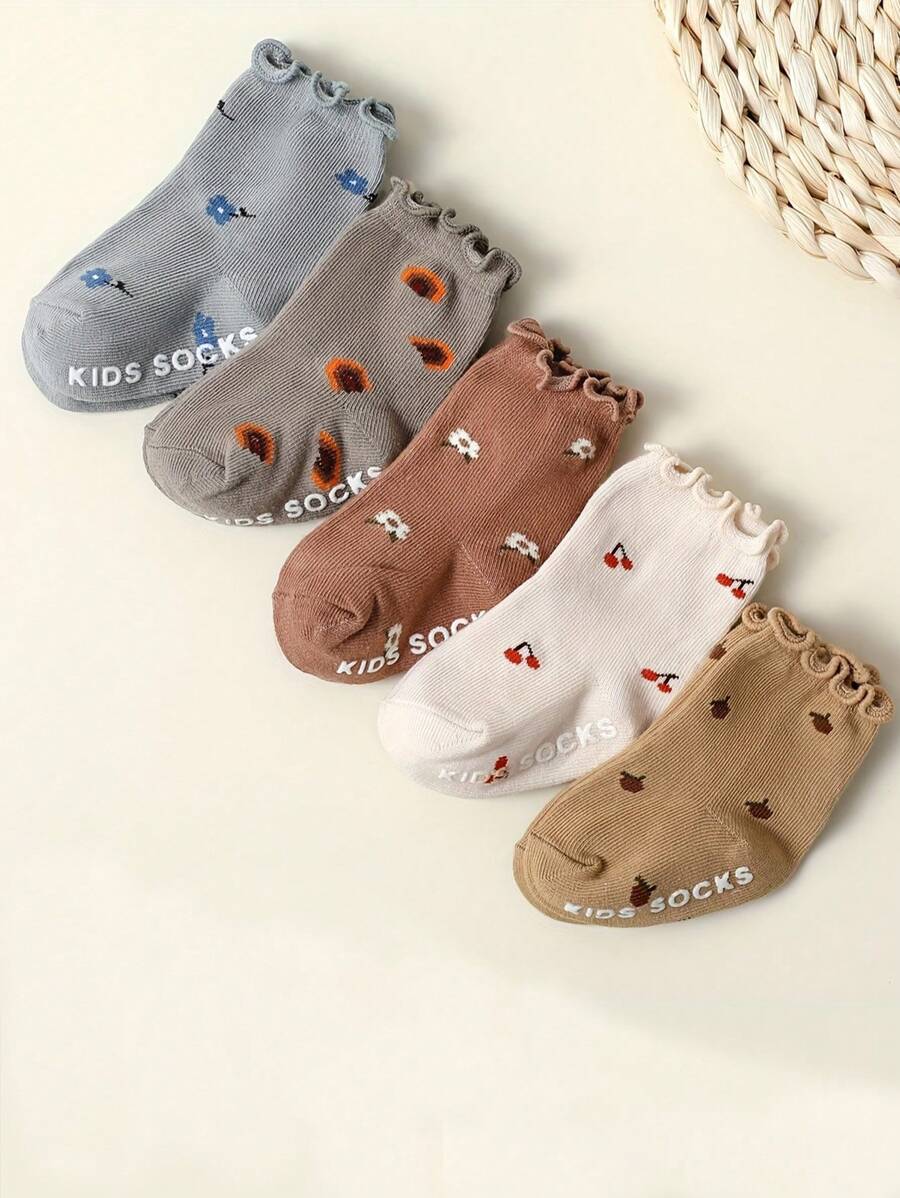 5 Pairs Of Baby Girls Solid Color Four Seasons Curled Socks - Multicolor - View 1